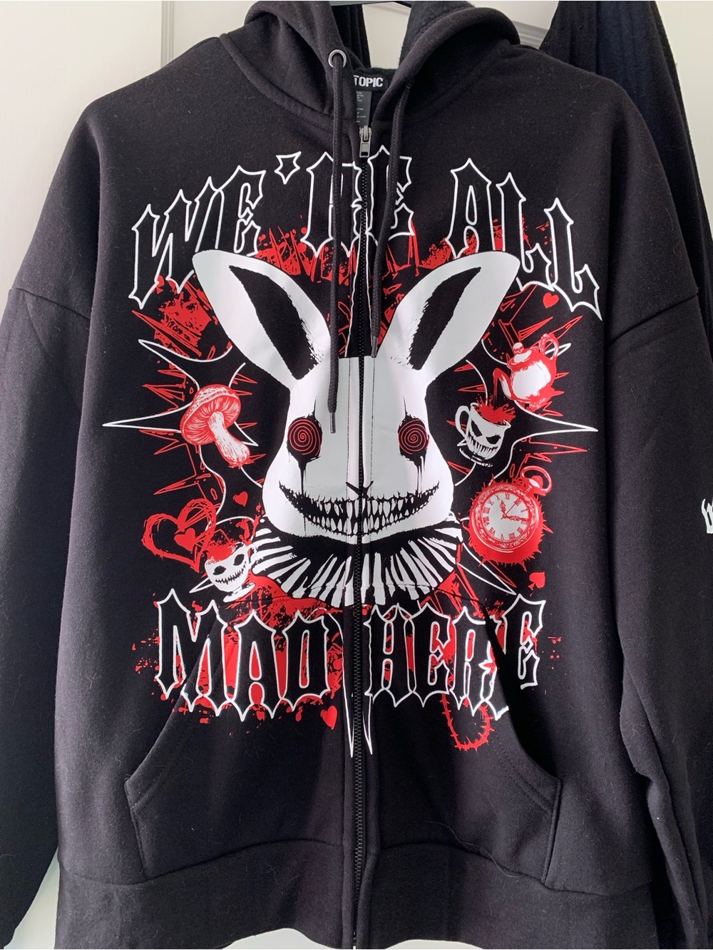 Hot Topic Black and Red We’re All Mad Here Sweater
